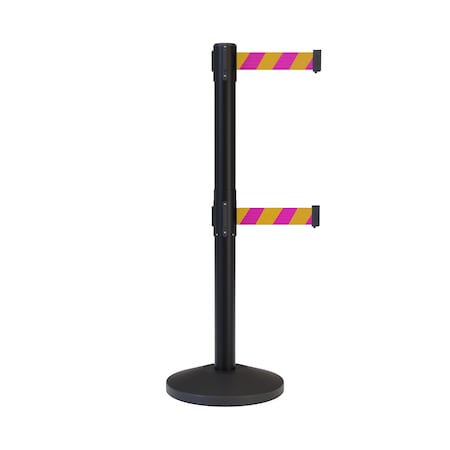 Montour Line Stanchion Dual Belt Barrier Black Post 9ft. Mag/Ye Belt ES400D-BK-MYD-90